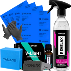 KIT PARA POLIMENTO DE FAROL REVELAX LIXA VITRIFICADOR V-LIGHT 20ML VONIXX
