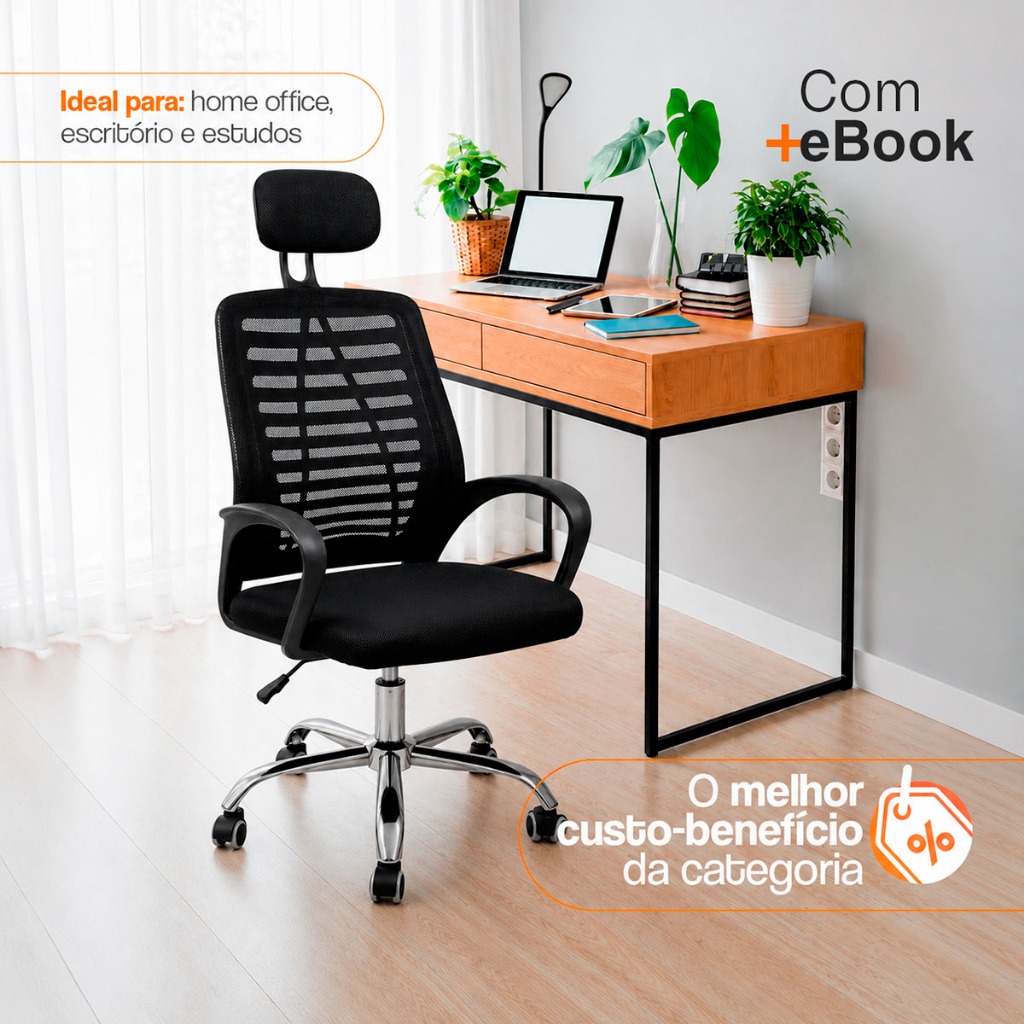 Cadeira Escritório Diretor Ergonômica Tela Mesh Respirável Apoio de Cabeça Integrado Ajuste de Altura Suporta até 120kg · foto 2