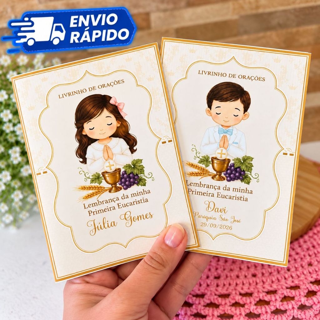 Livrinho de Orações Primeira Eucaristia Personalizado | Lembrancinha Menino ou Menina | Envio Rápido
