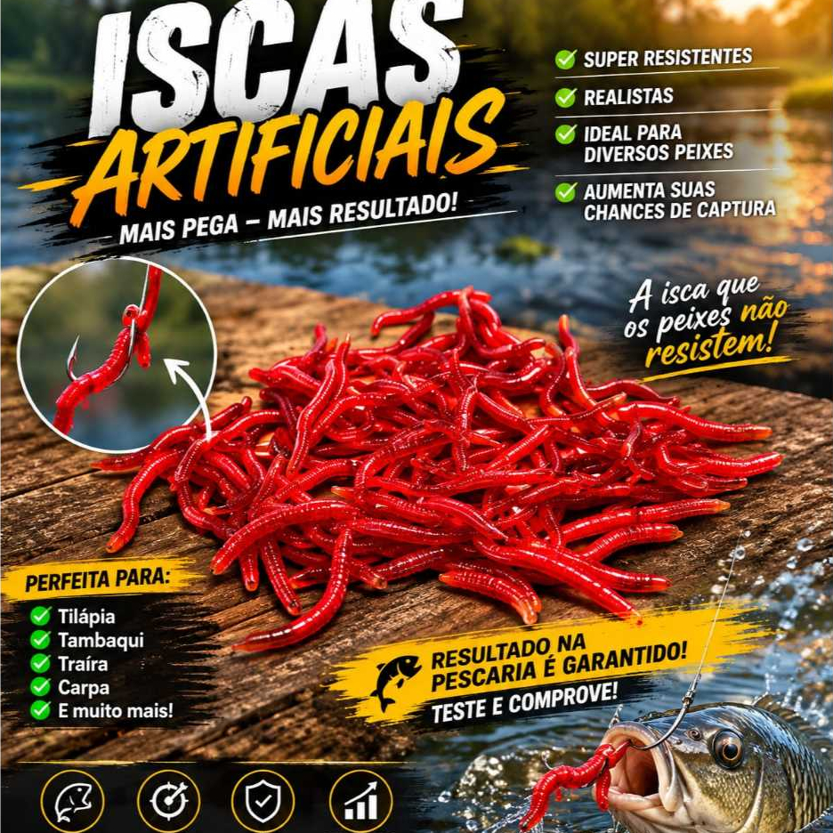 Isca Artificial Minhoca Silicone Pesca Tilápia Pacote 100 Un.