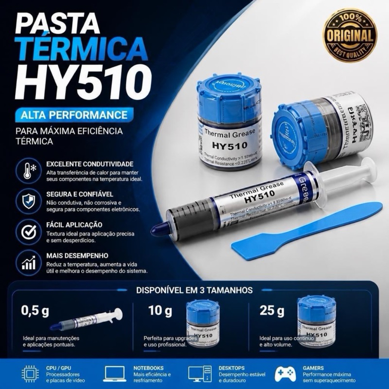 Pasta Térmica Prata Alta Performance HY510 Original Halnziye com Pazinha Espátula para Aplicação
