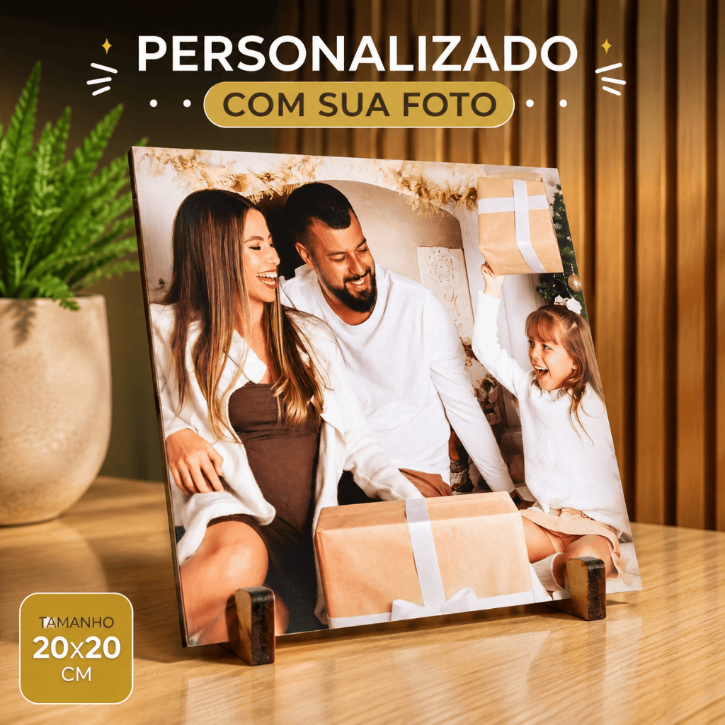 Quadros de Mesa 20x20cm Personalizado Sua Foto Casal, Pet, Família, Natal - Enviar foto no chat
