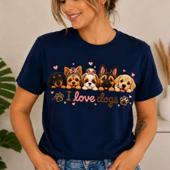 Camiseta Feminina e Masculina - Estampa de Cachorrinhos - I Love Dogs BellaMix.