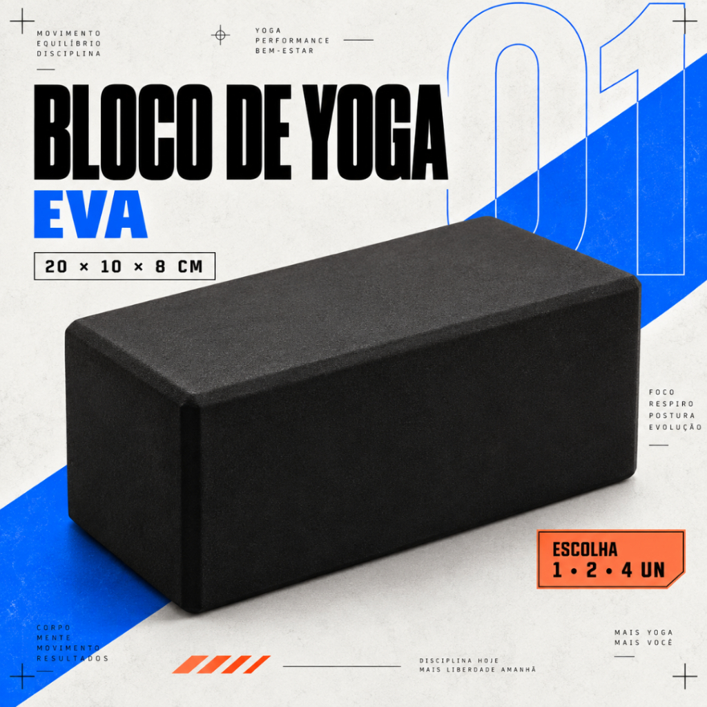 Bloco de Yoga EVA 20x10x8 cm Preto para Pilates Alongamento e Mobilidade 1 2 ou 4 Unidades