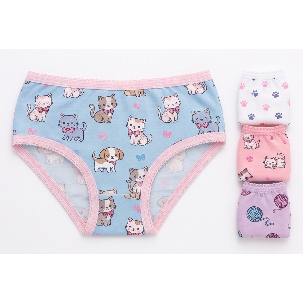 Kit 10 Até 5 Calcinha Tanga Infantil 100% Algodão para Meninas Estampada Sortidas P ao GG