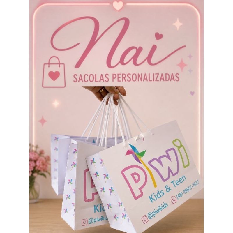 Sacola personalizada grande/ com sua LOGO/ Sacola para lojas/ Sacola para boutique/ Sacola cosméticos/Sacola de papel