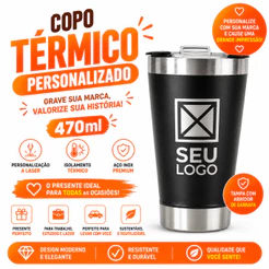 Copo térmico 473mL personalizado a laser com sua arte de aniversário casamento mimo presente