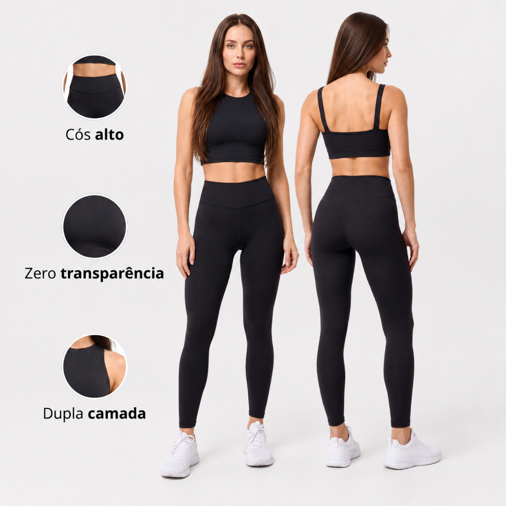Conjunto Fitness Feminino Legging + Cropped ou Top em Suplex Cintura Alta Não Transparente para Academia