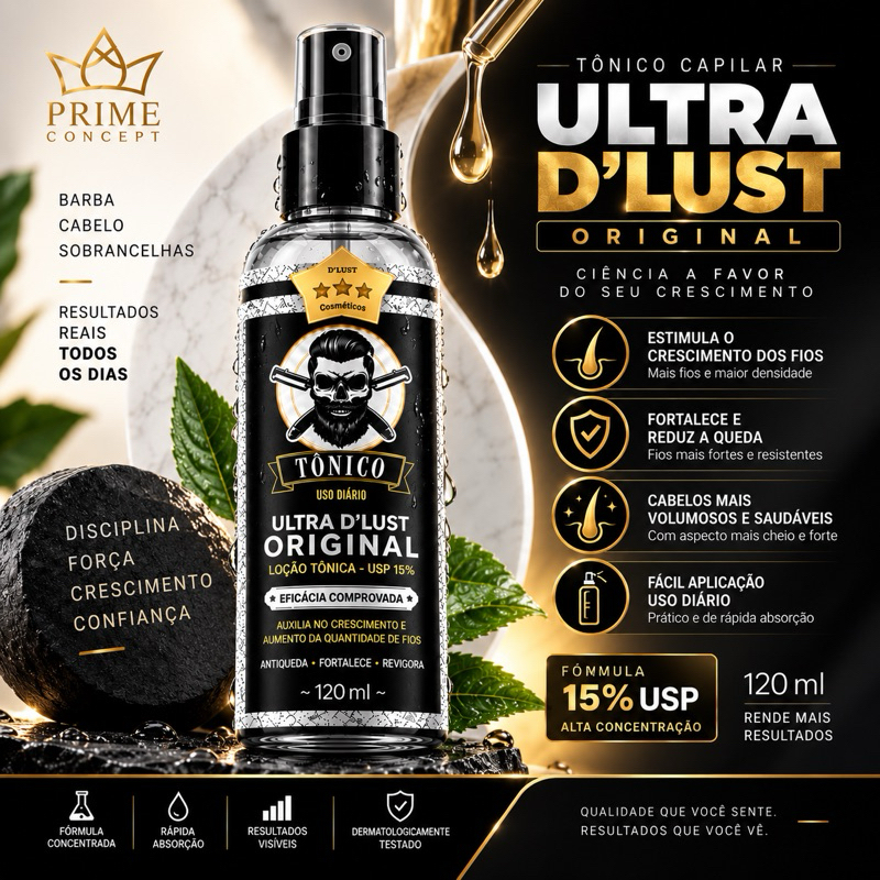 Tônico Capilar D’lust Ultra Minoxi 15% Ativos 120ml  Original Crescimento Acelerado Barba e Cabelo Sobracelha