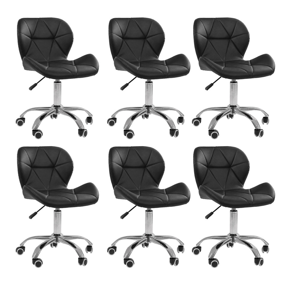 Kit 6 Cadeiras Office Eiffel Slim Giratória Base Cromada com Rodízios e Ajuste de Altura
