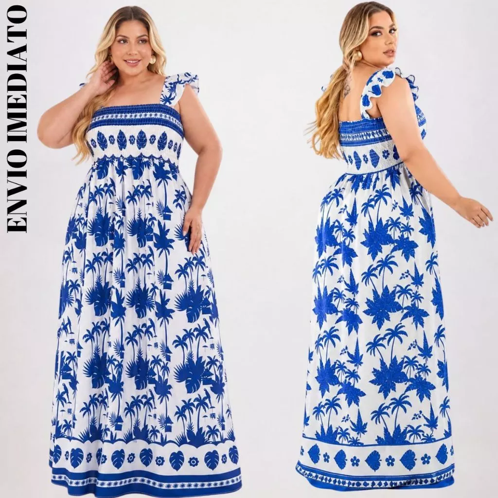 Vestido Bia Longo Feminino Plus Size Moda Casual Elegante confortavé Fresquinho s/ Manga Alça Babado tec Crepe  perfeito — imagem 1
