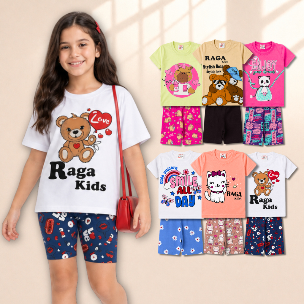 Kit 6 Conjuntos Infantil Juvenil Menina Verão 12 Peças 6 Blusas + 6 Shorts Sortidos Tam 1 ao 14