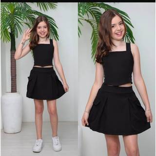 Conjunto Juvenil Short Saia com Bolso Lateral e Cropped Alça 08 ao 16