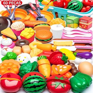 Kit 60 Peças Brinquedo Simulação Cozinha Cortar Frutas Legumes Infantil  ABS Seguro Desenvolvimento Motor