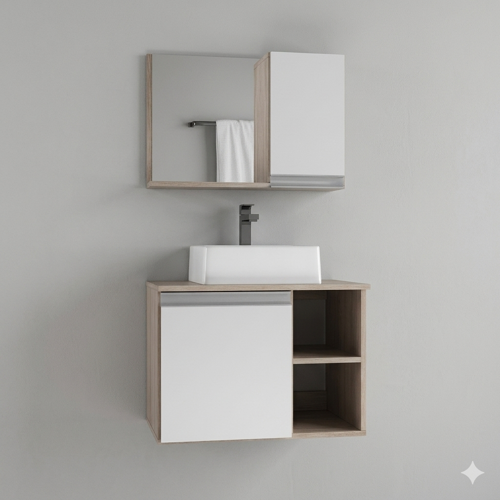 Conjunto de Armário e Gabinete para Banheiro Virtus 60cm com Pia