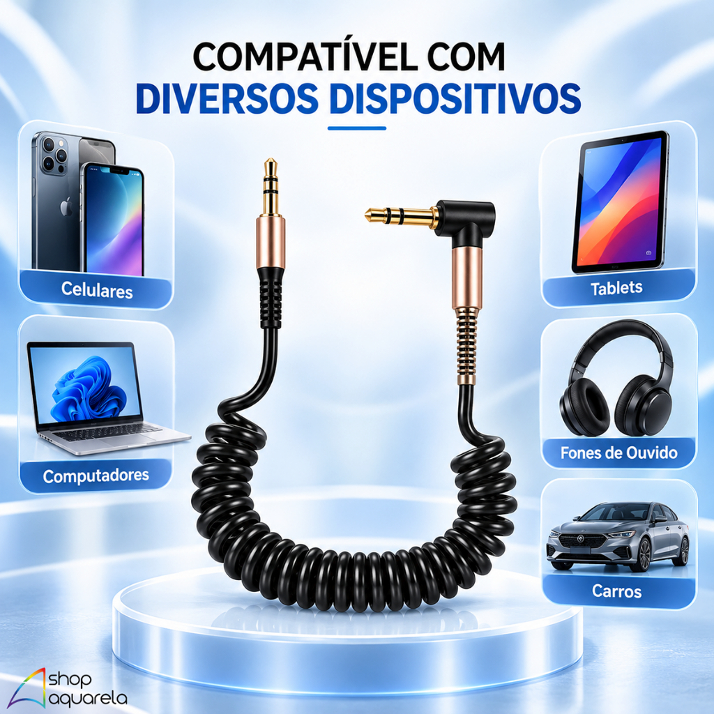 Cabo Áudio P2 3.5mm Espiral 1,8m Som Estéreo Reforçado Para Celular Caixa de Som · foto 2