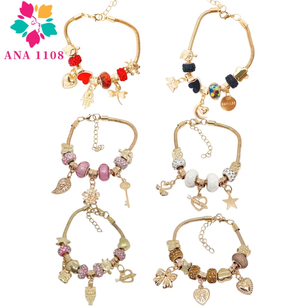 ANA1108 KIT 6 Pulseira Berloques Prateada, Rose e Dourada Estilo Feminina (Modelo aleatório) · foto 2