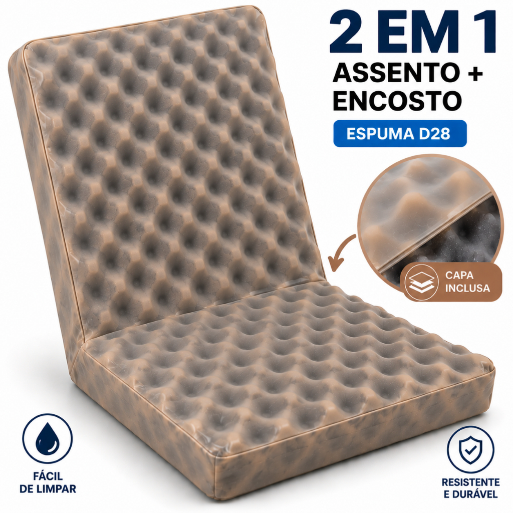 KIT ASSENTO 2 EM 1 Assento COCCIX e Encosto Lombar + CAPA IMPERMEAVEL COLCHAO CASCA DE OVO Alívio Dor Cóccix Hemorroida