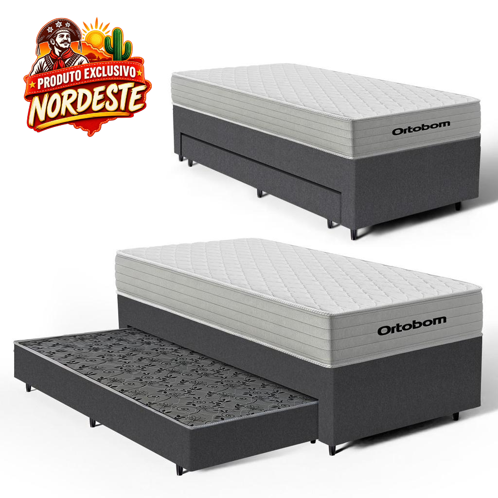 Box + Colchão de Molas Ensacadas Ortobom One Face Plenno Superpocket + Auxiliar Molas Solteiro 88cm