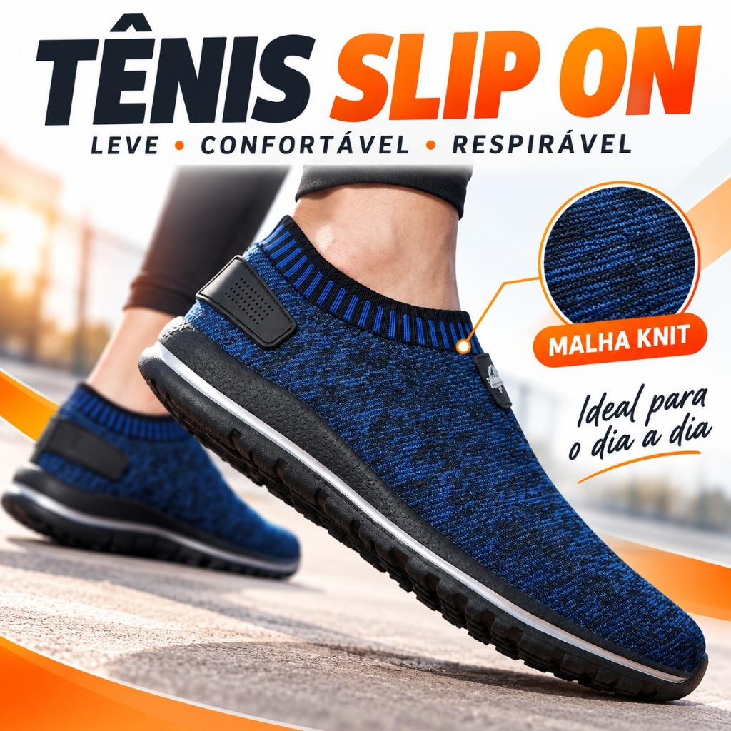 Tênis Ortopédico Masculino Conforto Slip-On Sem Cadarço Respirável Academia Caminhada