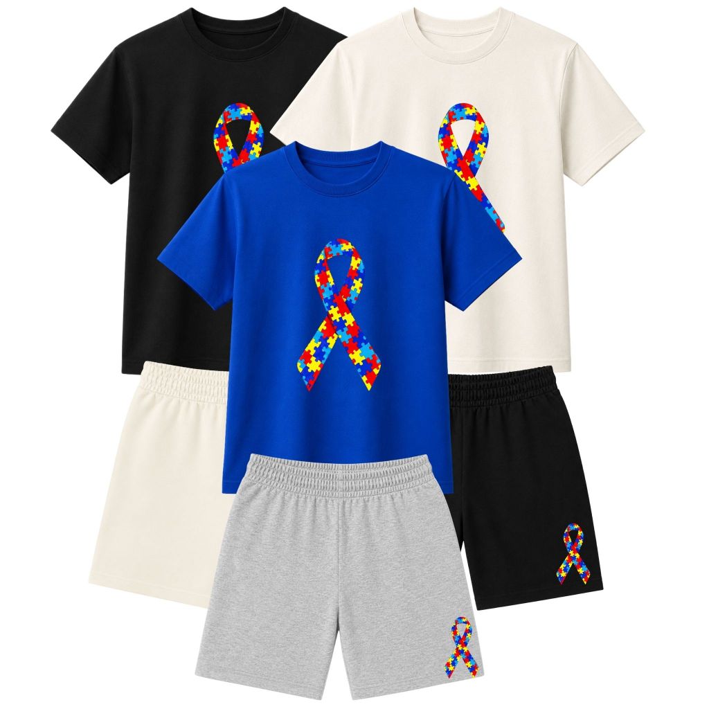 Kit 3 Conjunto Sortido Infantil Menino Autismo (TEA) Camiseta Estampada e Bermuda Confortável Roupa Casual