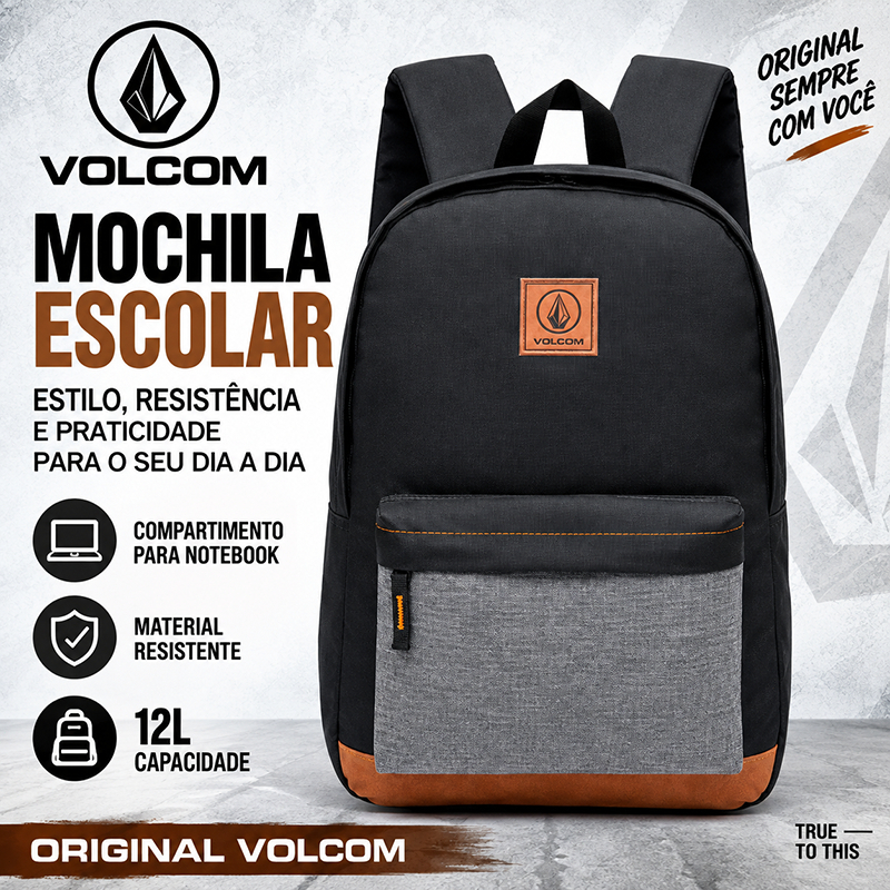 Mochila Volcom Escolar Notebook Faculdade Trabalho Reforçada Original 12L