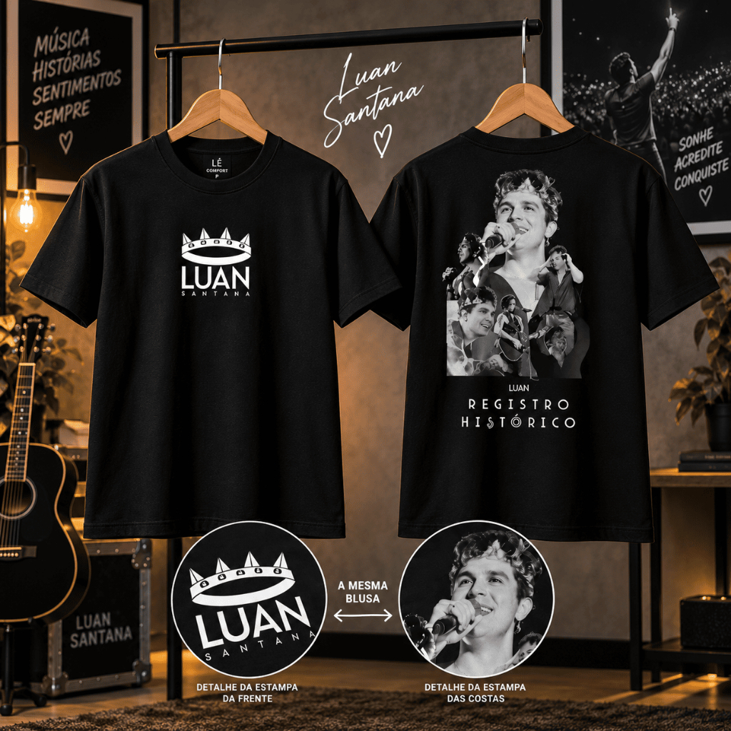 Camiseta Luan Santana Registro Histórico Frente e Costas 100% Algodão Manga Curta