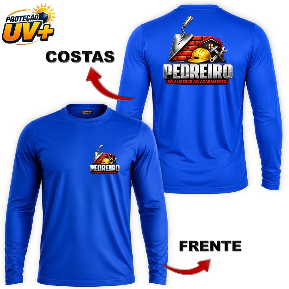 KIT com 3 Camisas MANGA LONGA Masculinas Uniforme PEDREIRO Mestre de Obra Ajudante Construção Civil Dry C/ Proteção UV+ — imagem 2 de 2