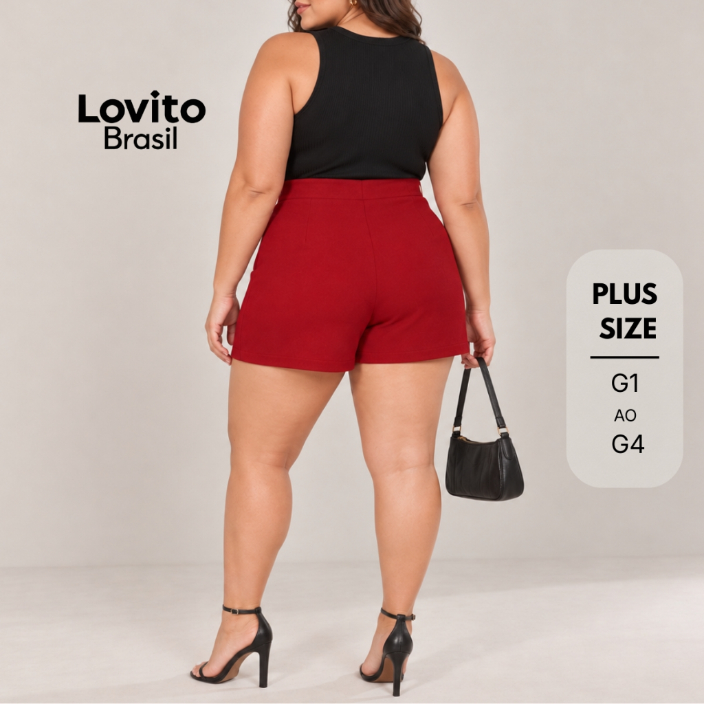 Lovito Shorts Plus Size Botoes Moda Trabalho Feminina BRSTB1045BRL1075 · foto 2
