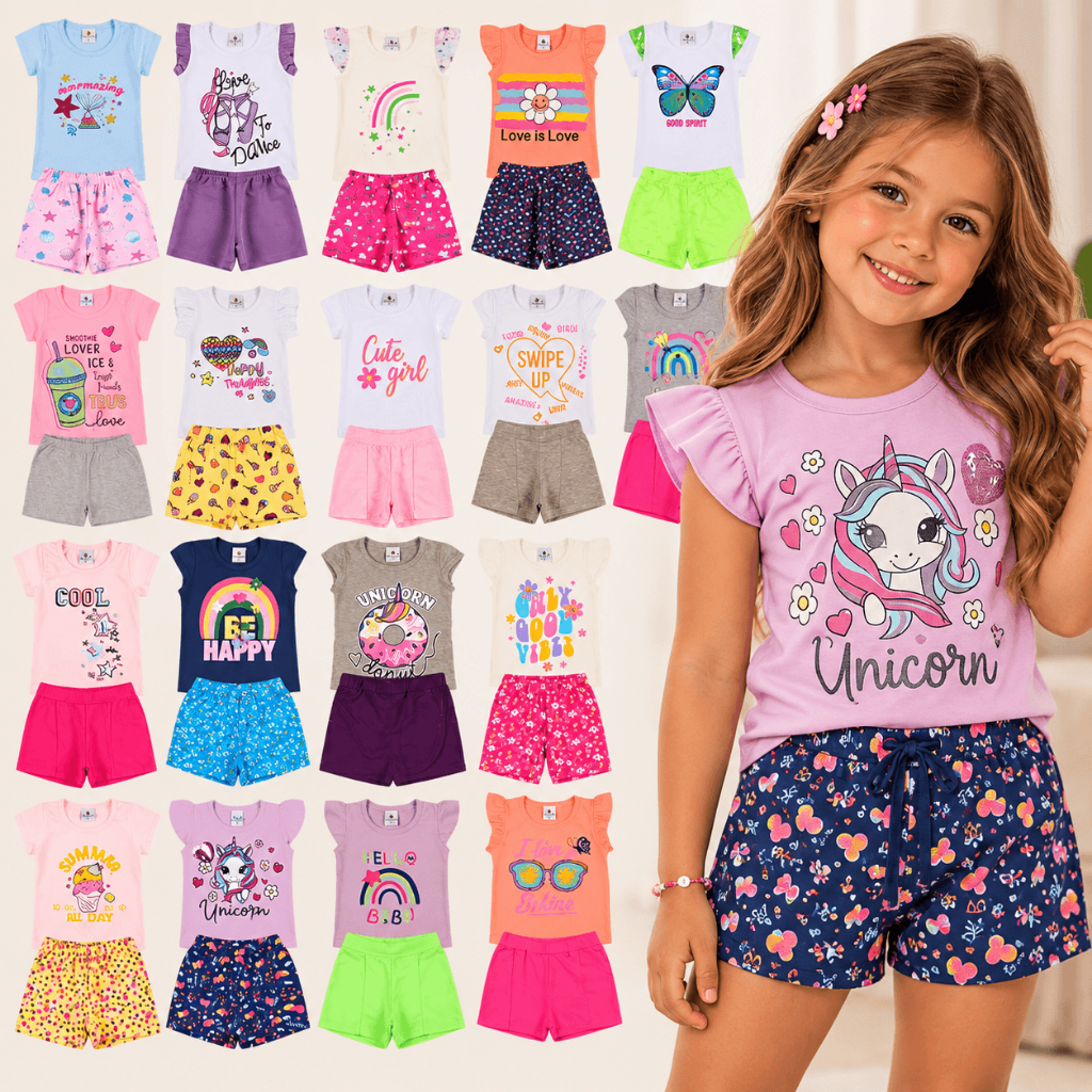 Conjunto infantil menina verão do 1 ao 10 Anos | conjunto verão infantil menina Roupa Infantil Menina | Conjunto menina