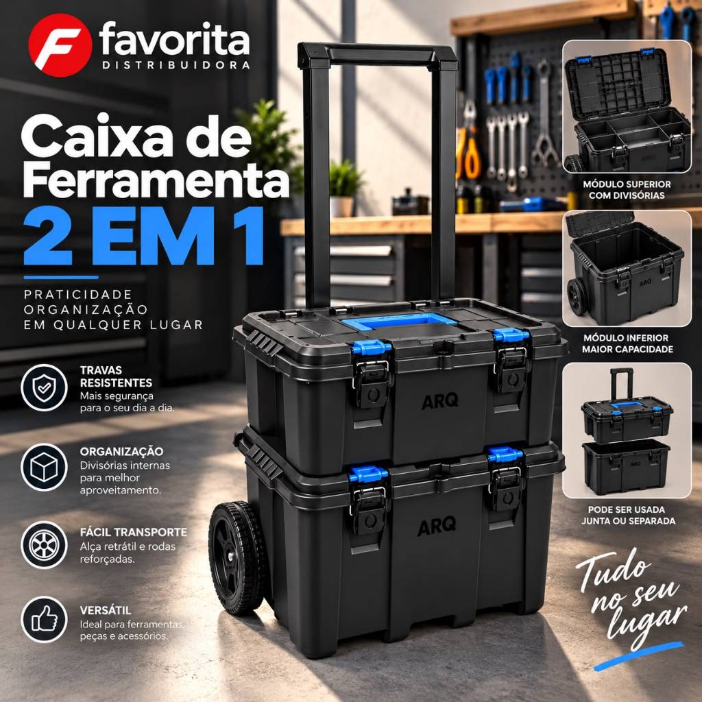 KIT Caixa de Ferramentas Modular Ultra Box 2 em 1 com Rodas  Resistente TOY 26047
