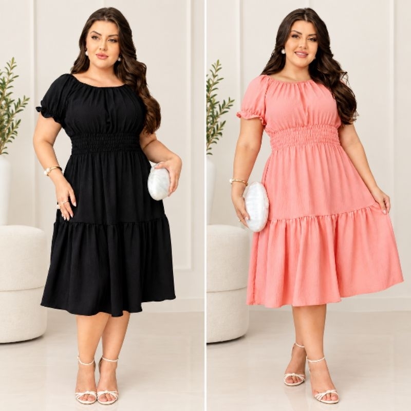 Vestido Feminino Duna com Manga Bufante e Lastex