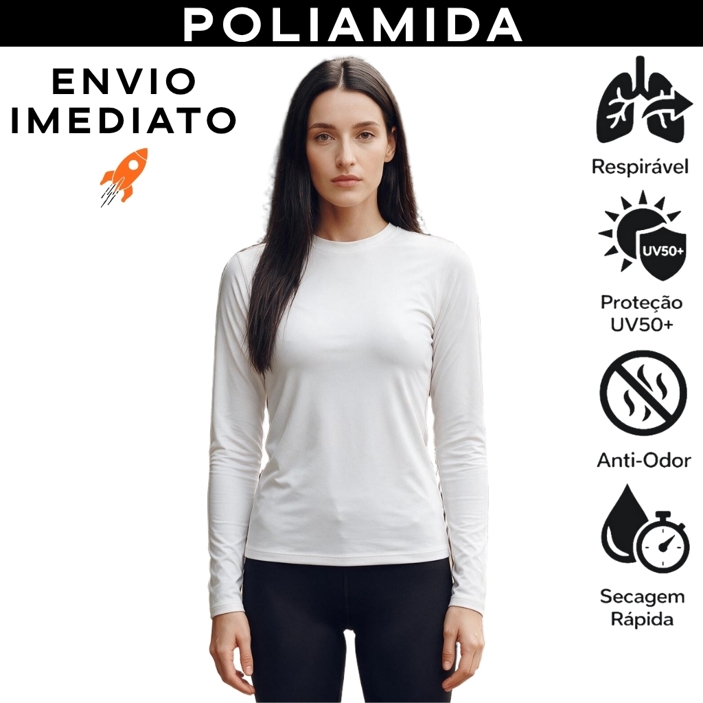 Blusa Térmica Feminina Poliamida Anti Odor Manga Longa Proteção Uv50+ Microfibra Tecido Gelado