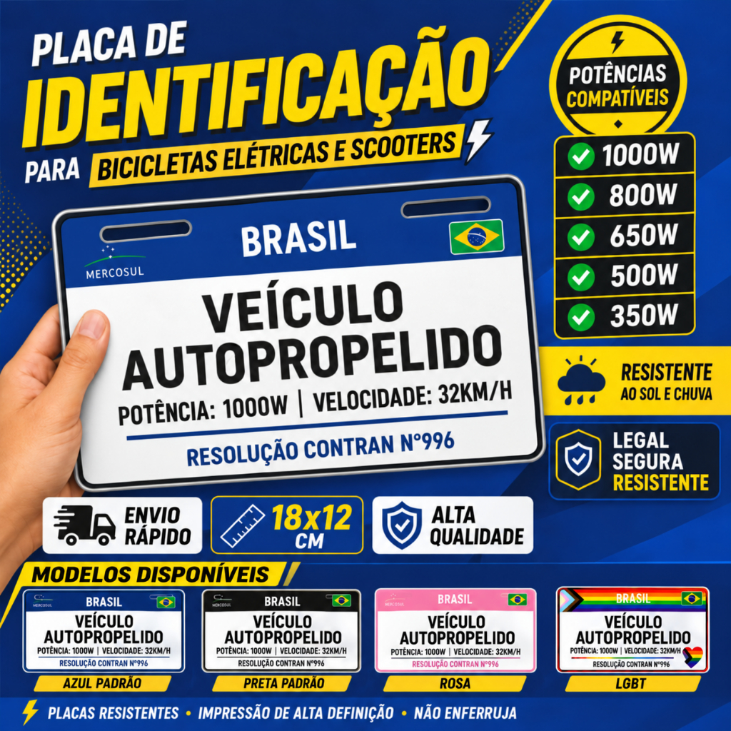 Identificação para Bicicleta e Scooter Elétrica 1000W 800W 650W 500W/350W  18x12CM