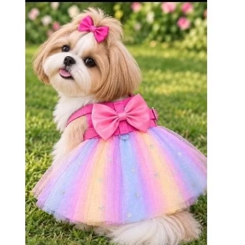 COLEIRA PEITORAL SAIA TULE ARCO IRIS PET FÊMEA PORTE PEQUENO- GUIA FIXA