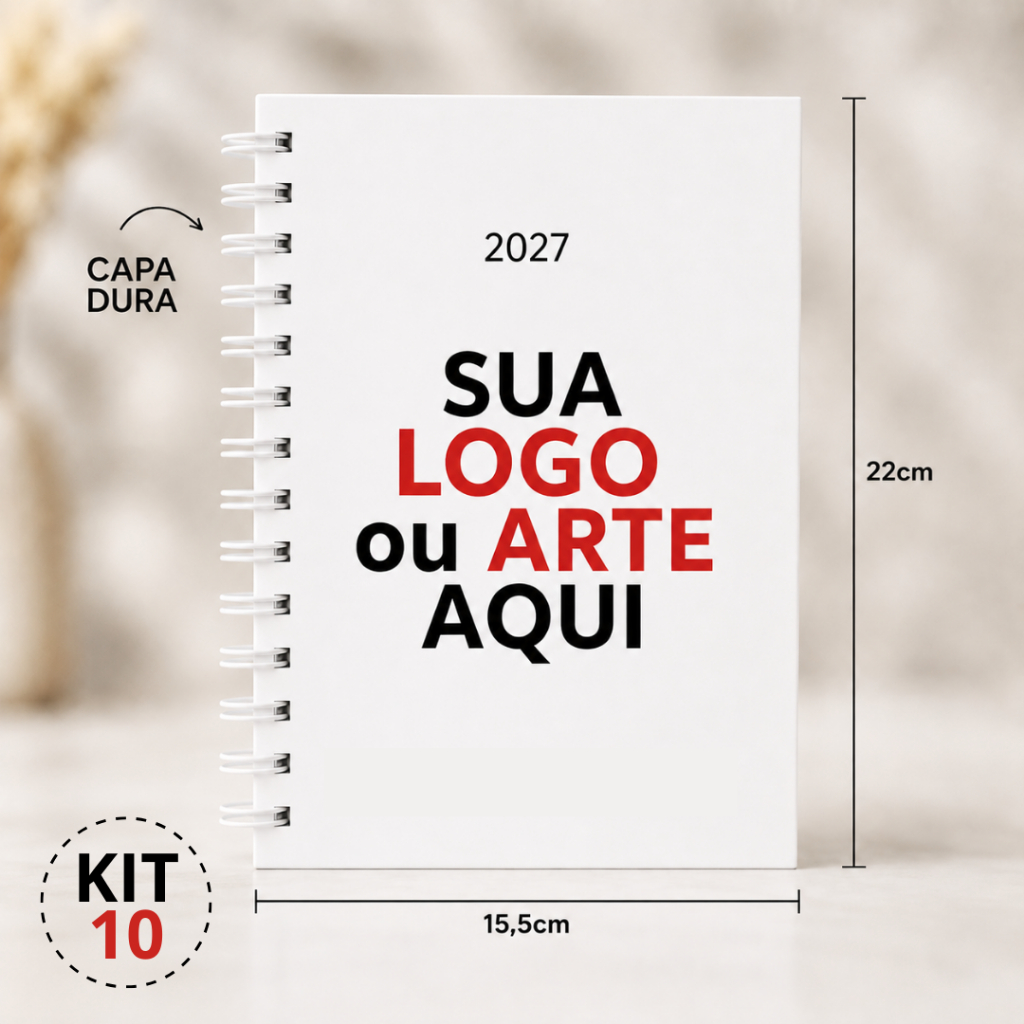 Kit 10 Agendas 2027 Personalizadas com Nome Arte Logo para Organização Empresarial Comercial Escolar