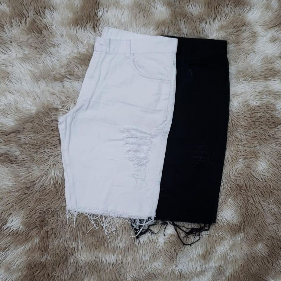 KIT 2 BERMUDA JEANS MASCULINA MODELO RASGADA PRETA/BRANCA