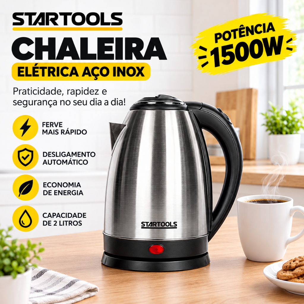 Chaleira Aquecedor Agua Jarra Elétrica 2 Litros - Inox café chá agua quente versatil facil moderna