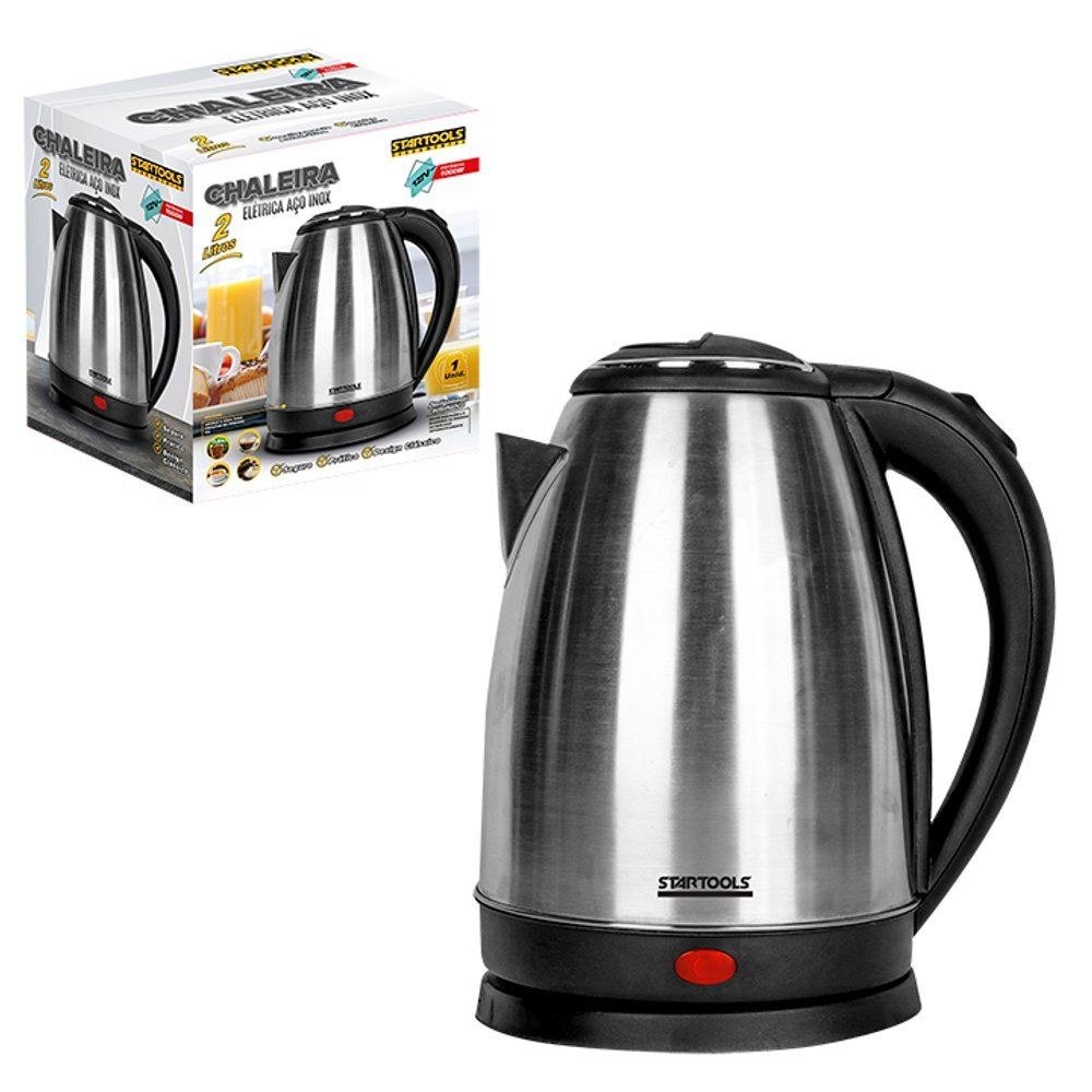 Chaleira Elétrica Inox 2 Litros 127V Jarra Elétrica para Café, Chá e Água Quente