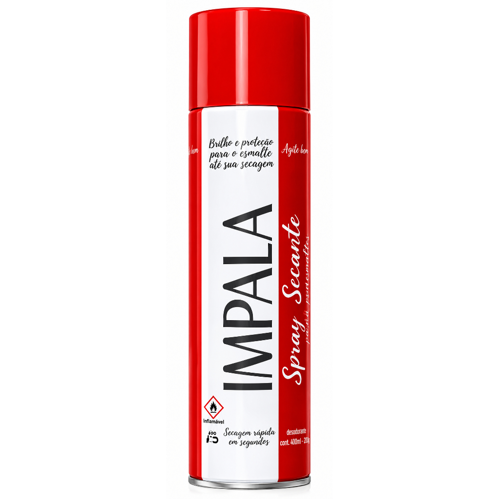 Spray Secante De Esmalte 400ml P/Unhas - Impala. Secagem rápida e brilho intenso.