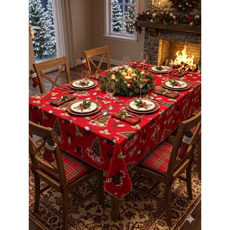 Toalha Forro para Mesa Retangular 6 lugares 2,00x1,40 metros tema natalino Papai Noel Oxford Importado envio imediato