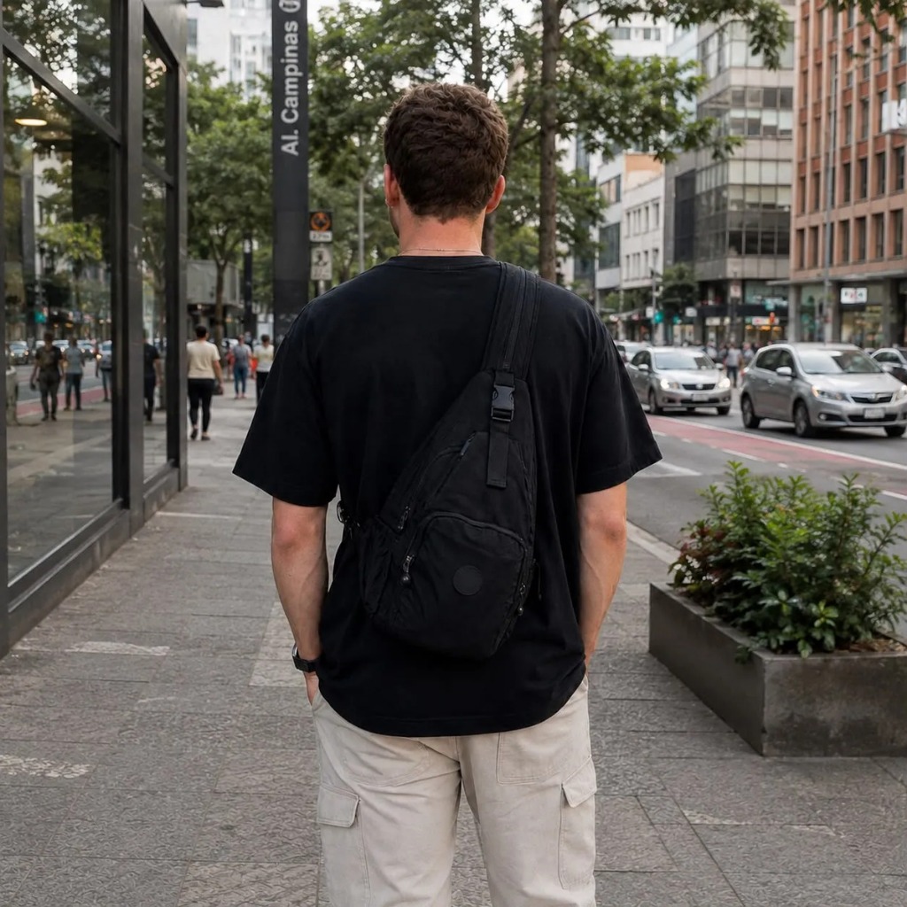 Bolsa Tiracolo Transversal 2 em 1 Compacta Preta Casual Impermeável — imagem 2 de 2