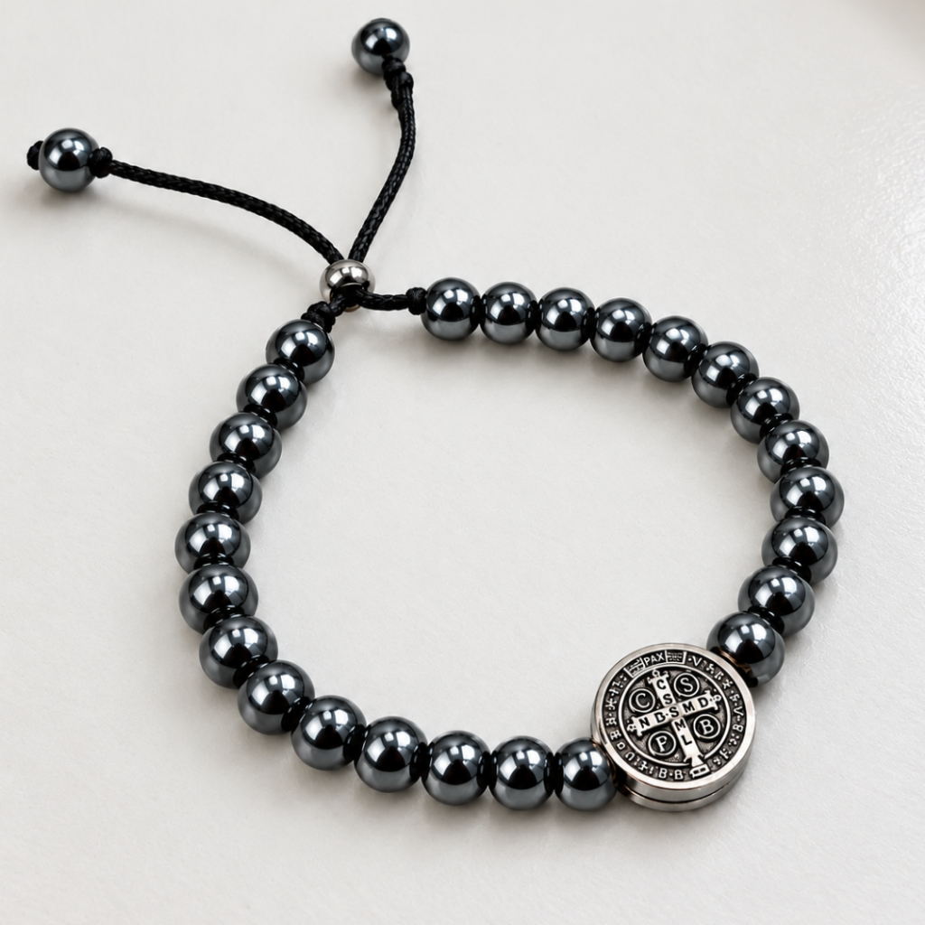 Pulseiras de Hematita Religiosa cordão/elástico fé, estilo e proteção