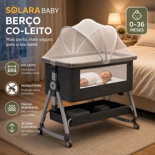 Berço Moisés Co-leito Portátil Bebê Altura Ajustável Dobrável Rodas com Freio Mosquiteiro Colchão Impermeável