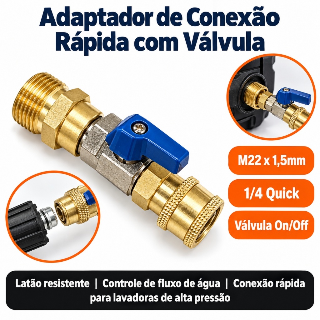 Kit Válvula Esfera com Engate Rápido de Latão para Lavadora de Alta Pressão WAP 5100 Turbo