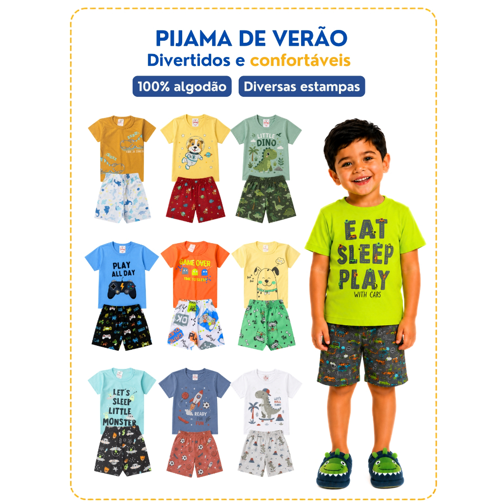 Kit de 2, 4 ou 6 Peças Pijama Infantil Brilha no Escuro Menino Verão Roupa Infantil Masculino · foto 2