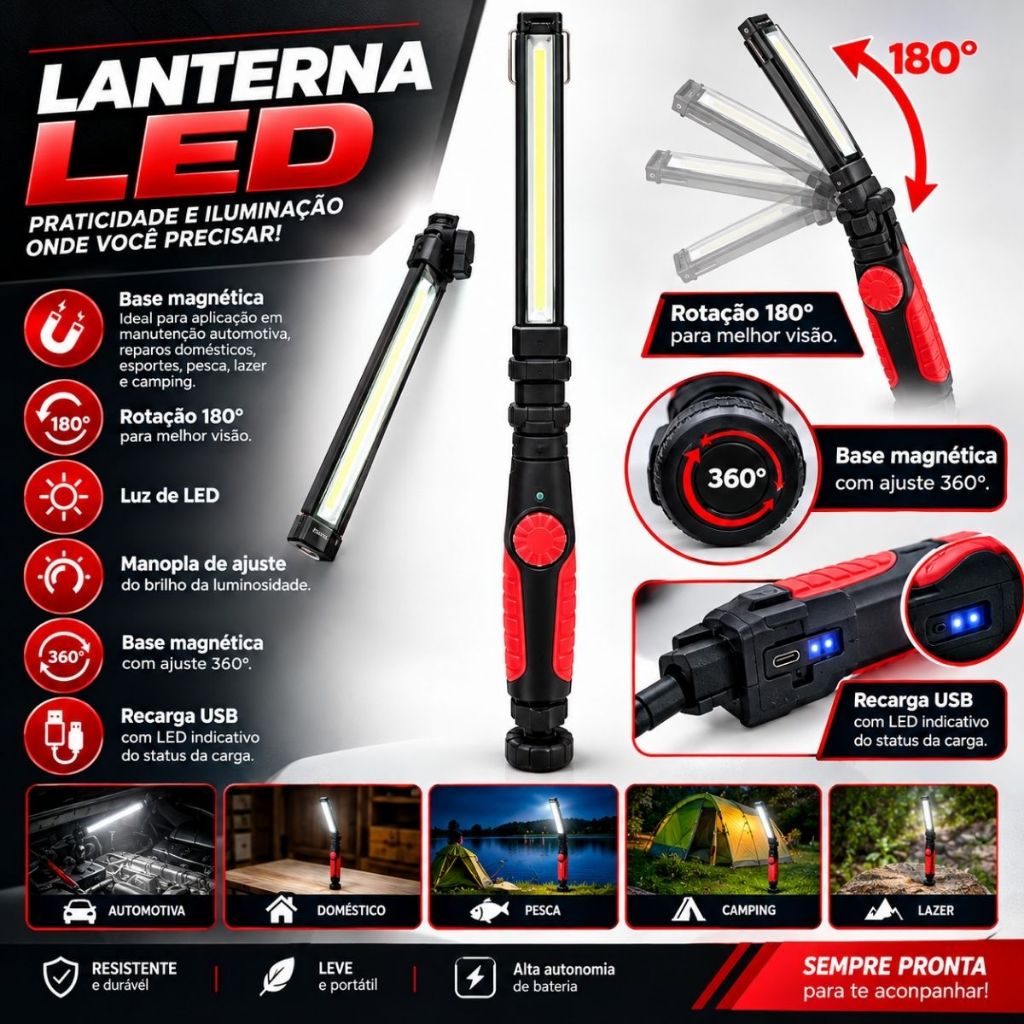 LANTERNA MANUAL RECARREGAVEL PORTATIL USB