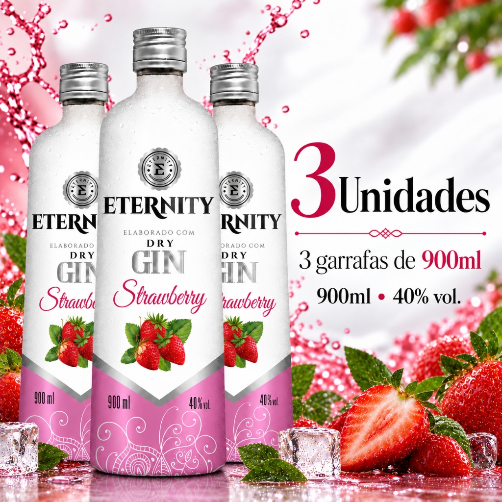 Kit Gin Eternity Morango 900ml 40% Vol | 1, 2, 3 ou 4 Unidades — imagem 2 de 2