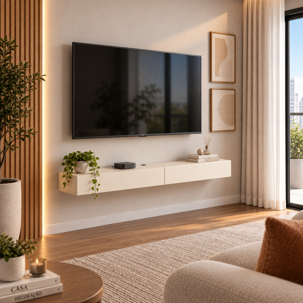 Rack Suspenso para Painel ou TV até 55 Polegadas 2 Portas 1,10m Off White Paris