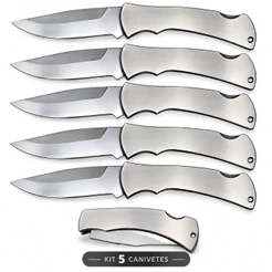 Kit 5 Canivetes Aço Inox Com Trava Canivete Dobrável para Pesca Pescaria Camping Trilha Caça